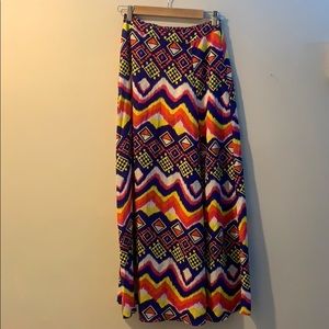 Bright print high waist maxi skirt with slit